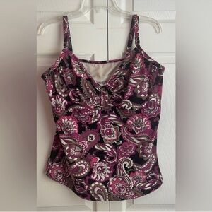 Lands’ End Women’s Black & Pink Paisley Print Swim Tankini Top Size 18